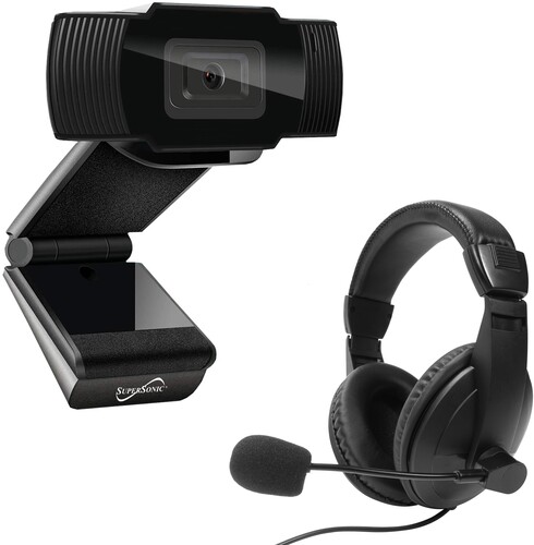 Supersonic Sc942Wch Pro-Hd Video Conf Kit Blk - Super Sonic SC-942WCH PRO-HD Video Conference Kit with 1080p VideoWebcam and Over Ear Headset with Boom Mic (Black)