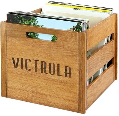 Victrola VA-20 Record Crate - Holds 50 LP Vinyl Records (Natural Wood)
