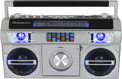 Studebaker Sb2145S 80s Retro Street Bt Boombox Slv - Studebaker SB2145S 80s Retro Street Bluetooth Wireless Boombox Rechargeable With FM Radio - CD Player - LED EQ - 10 Watts RMS In