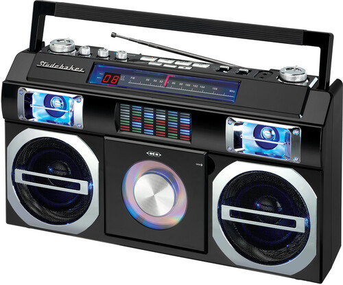 Studebaker Sb2145B 80s Retro Street Bt Boombox Blk - Studebaker SB2145B 80s Retro Street Bluetooth Wireless Boombox Rechargeable With FM Radio - CD Player - LED EQ - 10 Watts RMS In