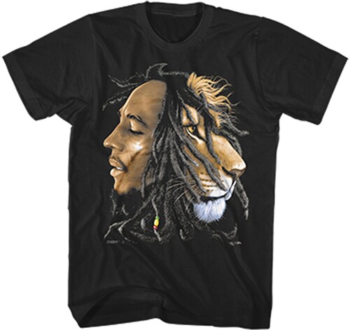 BOB MARLEY PROFILE WITH LION TSHIRT LG BLK BM1201L