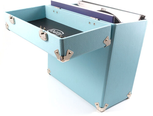 GPO Retro SWB18BLU 12" Vinyl Record Case 35 Count Capacity with Removable Lid - Blue