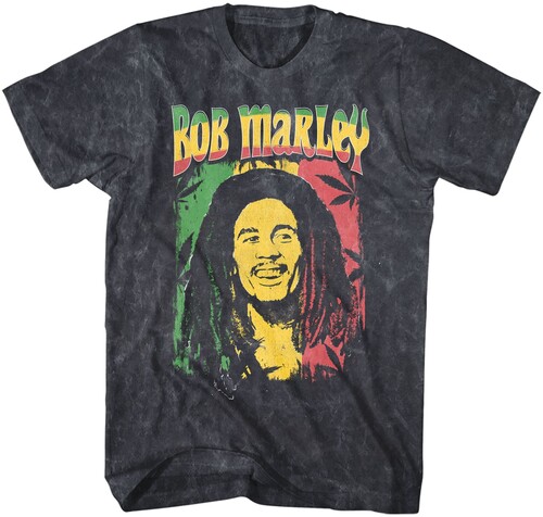 Bob Marley - Ganja Print T-Shirt - Medium Black Mineral Wash ZRBM0635A2