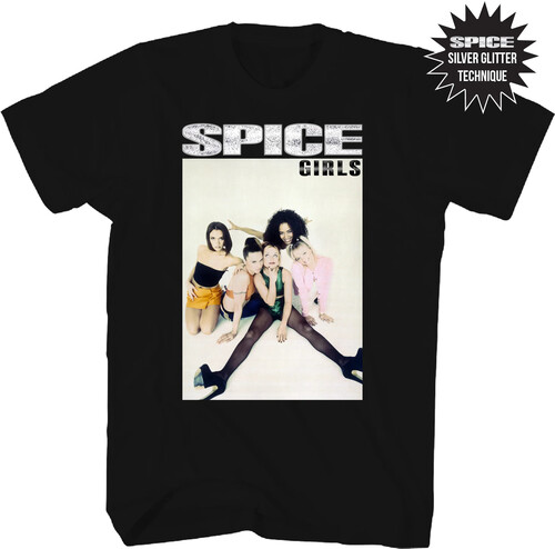 SPICE GIRLS GROUP PICT GLITTER F/ B TSHIRT SMLL BLK