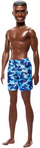 BARBIE KEN BEACH DOLL BLACK BLUE SWIMSUIT