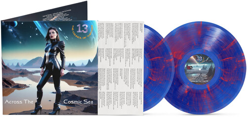 Across the Cosmic Sea - Clear Blue with Fiesta Red Splatter