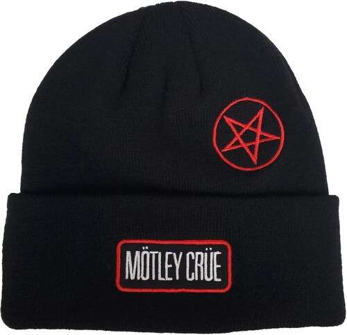 Motley Crue - Embroidered Twill Patch & Pentagram - Acrylic Knit Hat - Black BN400MOT
