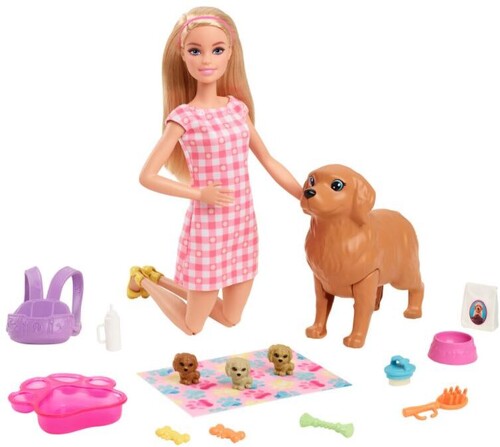 Barbie - Doll and Newborn Pups Playset