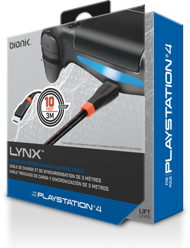 BIONIK BNK-9001 PS4 LYNX CHARGE CABLE 10 FT BLK/ RD