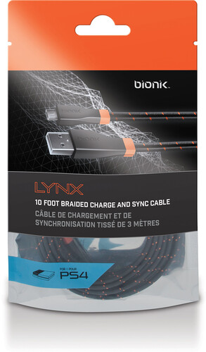 BIONIK BNK-9001 PS4 LYNX CHARGE CABLE 10 FT BLK/ RD