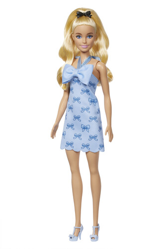 Mattel - Barbie Fashionistas Doll #237 in Blue Bow Halter Dress, Blonde Ponytail With Bow Accessory