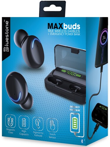Bluestone Tws21Bk Maxbuds Tw Earbuds W/Power Cs Bk - Bluestone Tws21bk Maxbuds Tw Earbuds W/Power Cs Bk