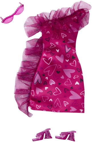 Mattel - Barbie Fashon Pack Complete Looks Ruffled Pink Heart Dress Outfit