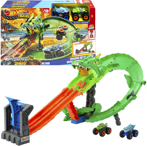 Mattel - Hot Wheels Monster Trucks: Sharks vs. Dinos Dragon Destruction Playset
