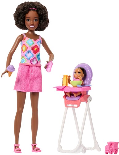 BARBIE SKIPPER PLAYSET WITH HIGHCHAIR FRIEND BLACK