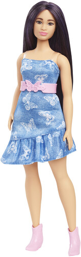Mattel - Barbie Fashionistas Doll #231 in Denim Butterfly Dress With Pink Belt, Purple Hair