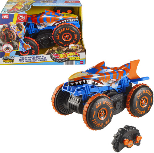 Mattel - Hot Wheels Monster Trucks Sharks vs. Dinos 1:15 Tiger Shark Climber R/C Vehicle