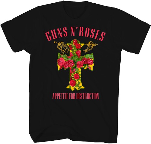 GUNS N ROSES ROSE CROSS TSHIRT LG BLK 12160761A3
