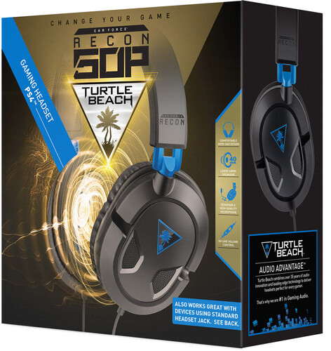 PlayStation 5 Accessory:  Wired Headset - Turtle Beach Recon 50P - Black & Blue:  Compatible with PC, Switch, PS5, Xbox X|S
